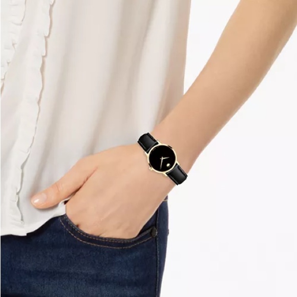 Movado Black and Gold Museum Dial Leather Strap Watch - Picture 5 of 5